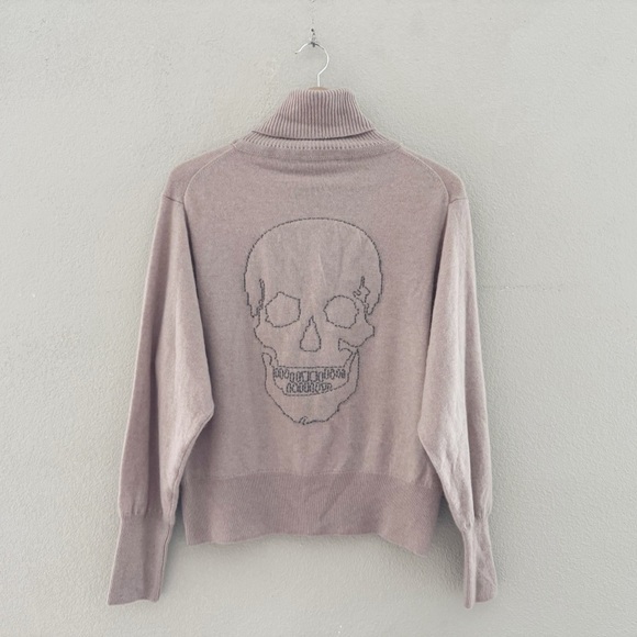 Skull Cashmere Zyan Turtleneck Sweater Womens Med Adobe Pink Edgy Designer - Picture 7 of 14